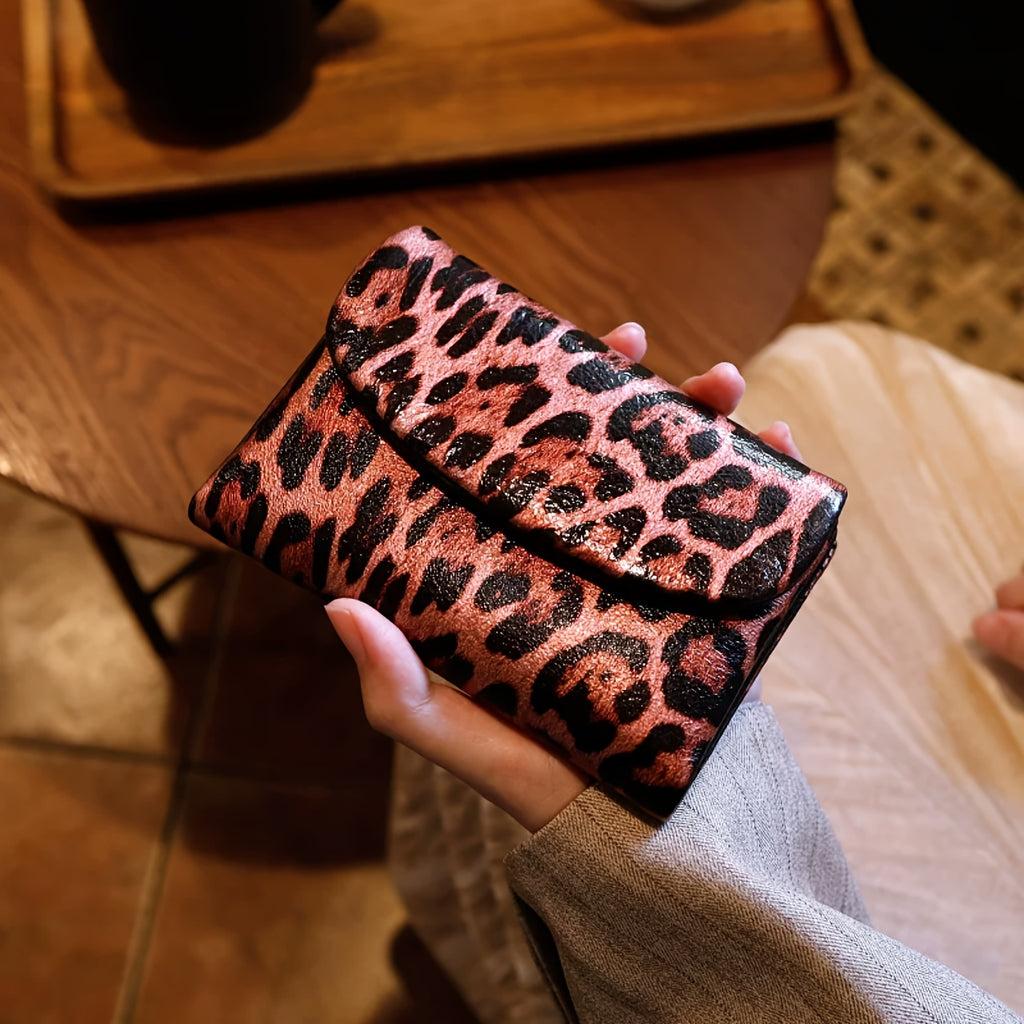 Women'S Leopard Print Wallet with Magnetic Closure & Photo Slot - Golden-Tone Hardware, Zipper Pocket & Coin Pocket, Golden-Tone Hardware, Compact Everyday Wallet For Women & S, Stylish Accessory, Fashionable Accessory, Fashion Lovers