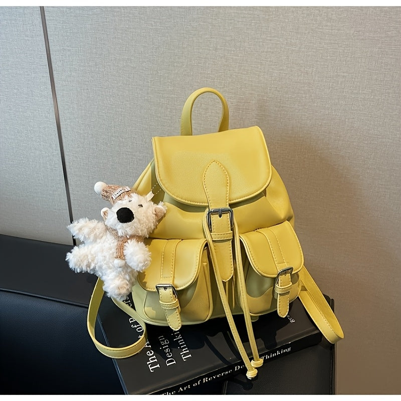 Chic Backpack Chic Lightweight Women's Korean Style Backpack | Two-Pocket Design, Adjustable Straps, Black, Casual Daypack