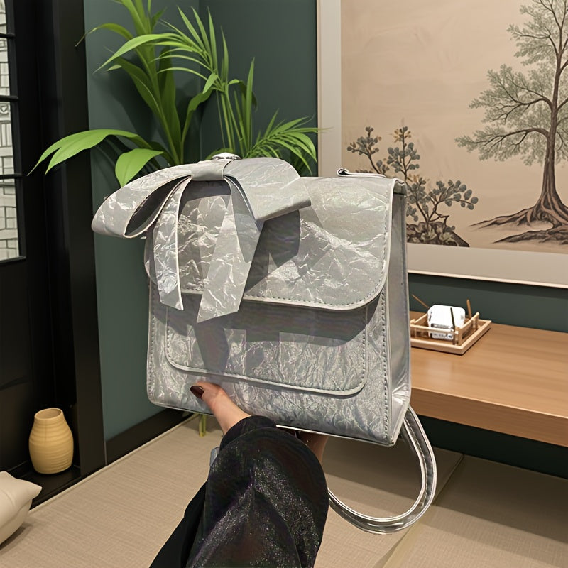 Women's Bow Detail Shoulder Bag - Minimalist Niche Design, Convertible to Crossbody Messenger Purse & Backpack, Perfect for Work Commute, Casual Outings & Shopping, Coffee Run, Everyday Essentials, Sleek Handbag, Hand Wash Only, Versatile Tote