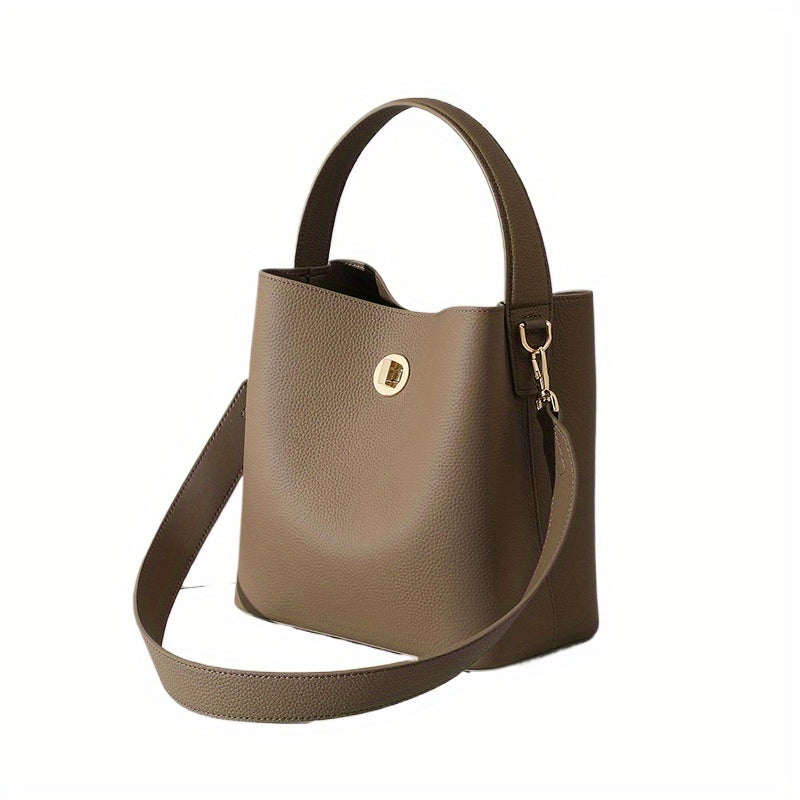 Leather Bucket Bag with Detachable Adjustable Crossbody\u002FHand Strap - Minimalist Tote Purse, Zipper Closure &  - Lightweight Handbag for, Casual, Formal Events