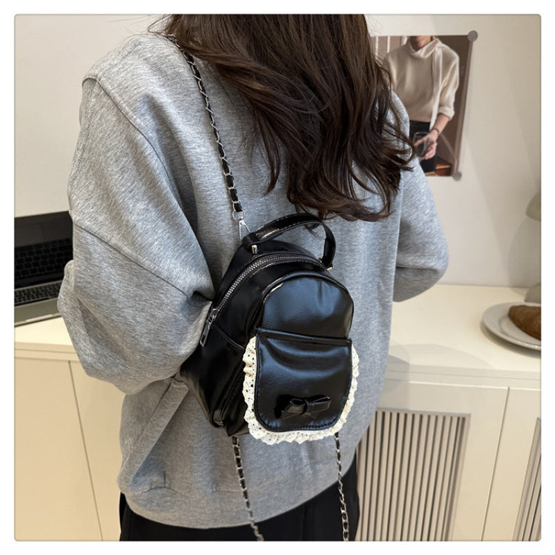 Women'S Stylish Synthetic Backpack with Lace Trim - Versatile Summer Shoulder Bag, Zipper Closure, Polyester Lining, Perfect for Casual or Formal Outfits, Casual Daypack | Lace Trim Backpack | Synthetic Bag, Backpack for School