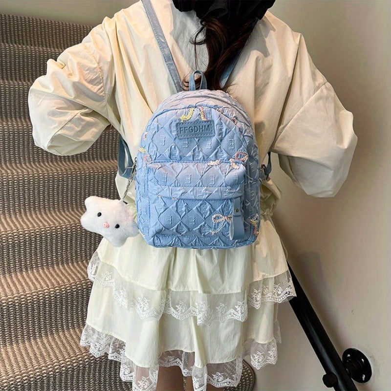 2025 Summer Women'S Backpack - Stylish Pink & Black Quilted Design with Floral Accents, Adjustable Straps, Multiple Compartments, Perfect for, Travel, and Everyday Use, Backpack for, Secure Zipper Closure