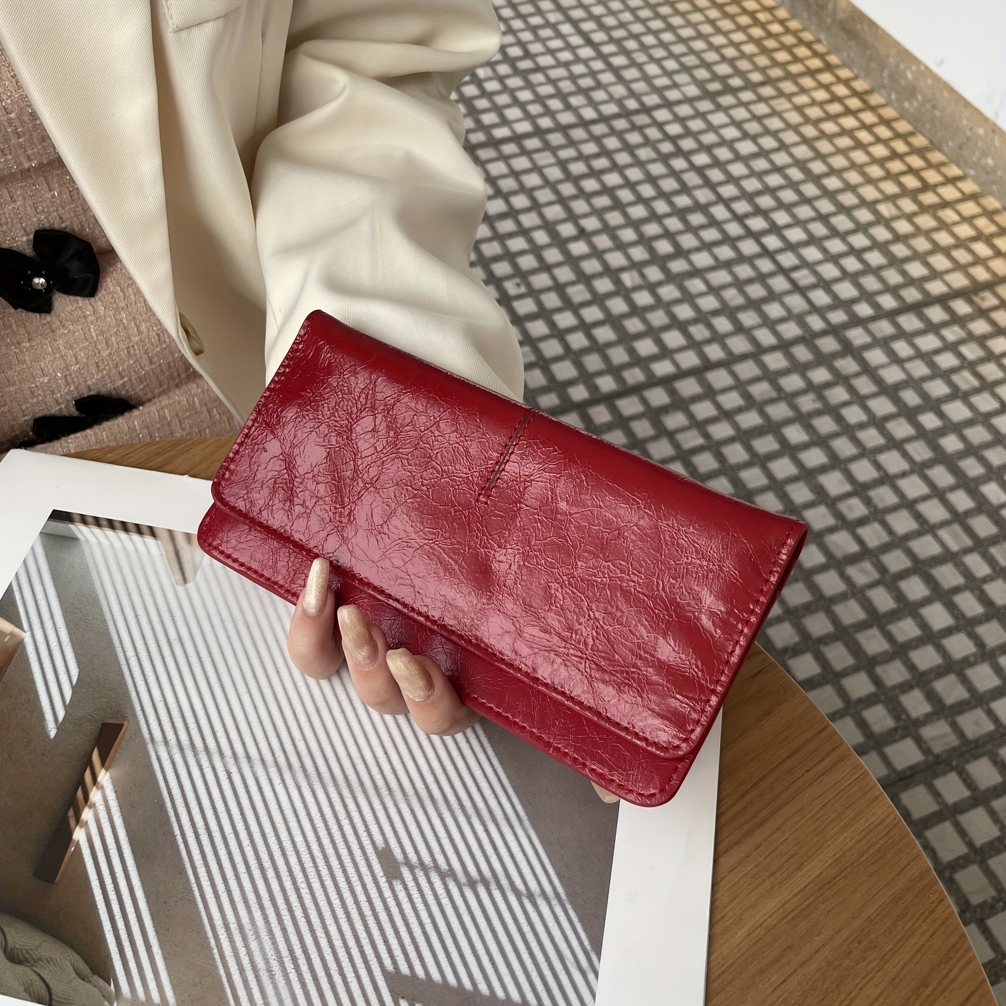 New Solid Color Genuine Leather Long Wallet with Card Slots and ID Holder, Portable Design for Everyday Use, Durable Structure, Snap Closure, Essential Travel Accessory, Trendy Men'S Style, Compact & Affordable, Wallet For Women