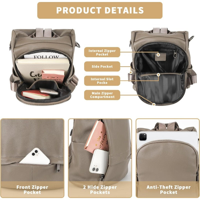 Backpack Purse for Women Antitheft Real Soft Rucksack Fashion Designer Convertible Ladies Shoulder Bag Grey, Daily Essentials Carrier, Convertible Day Bag, Antitheft Ladies Bag, Fashion Designer Bag, Minimalist Aesthetic, Structured Silhouette