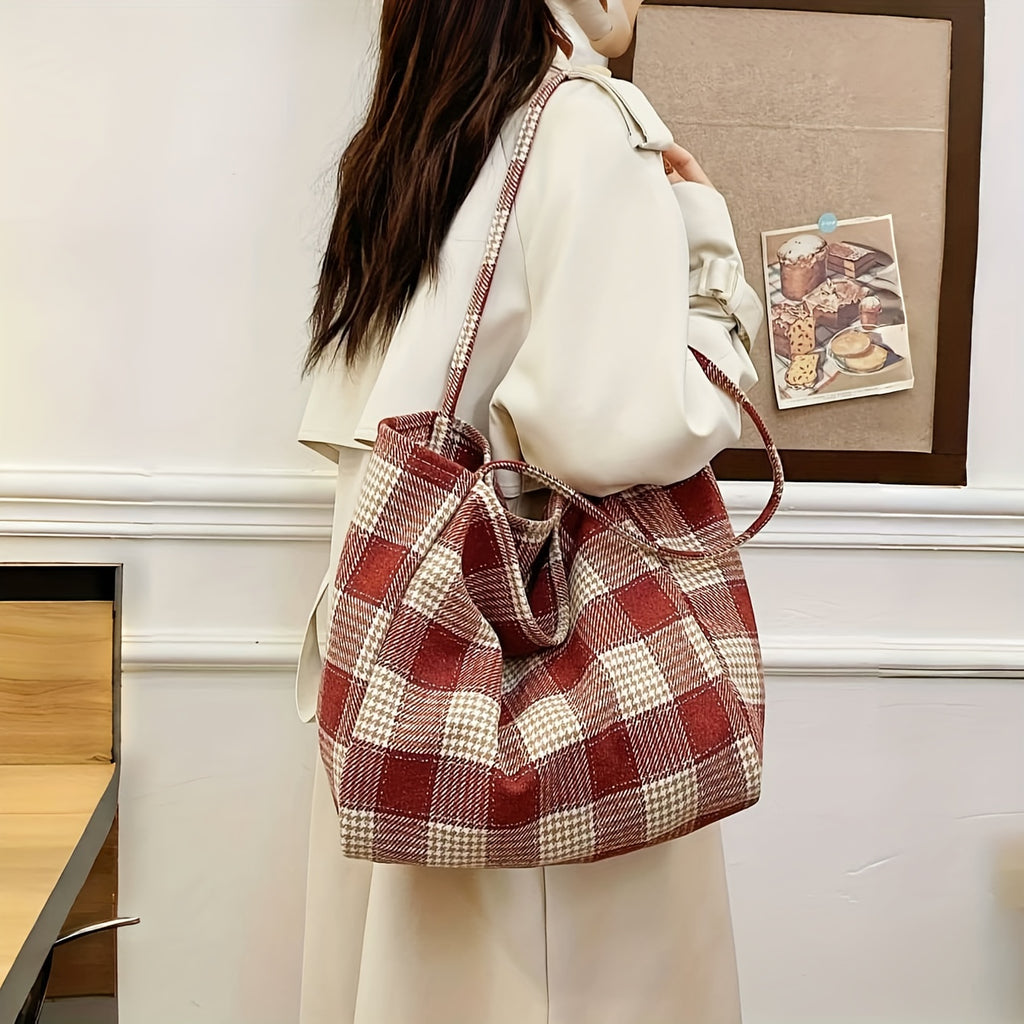Autumn And Winter Large Capacity Christmas Ins Style All-Match Plaid Bag Female Bag Student Commuter Tote Bag