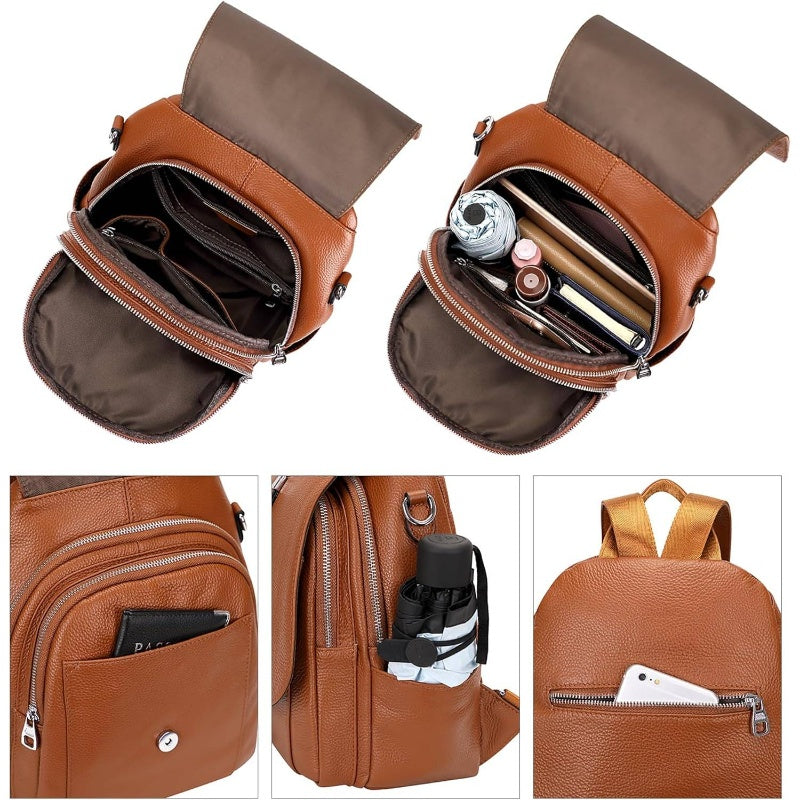 Women'S Convertible Backpack to Shoulder Bag - Elegant Minimalist design with flap closure, Golden-Tone Hardware, Spacious Interior Compartment & Front Zipper Pocket - for Work, Travel, Everyday Use - Sophisticated Women'S Purse