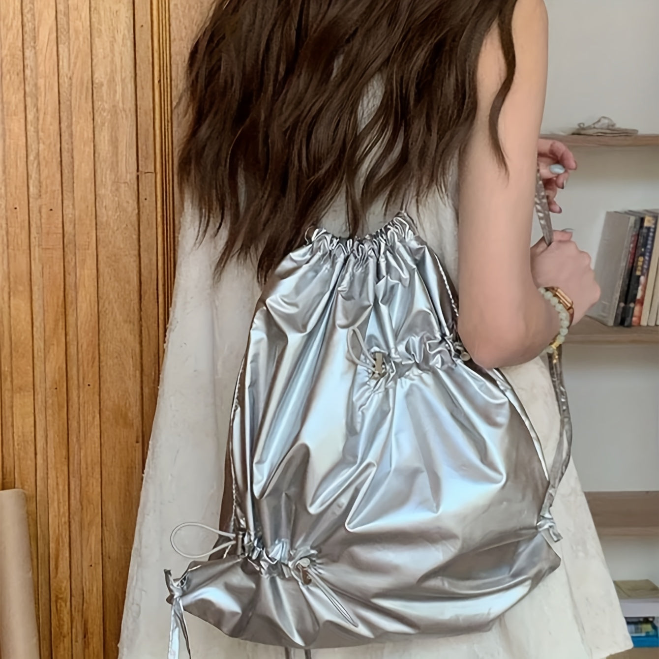 Stylish Bow Tie Drawstring Backpack for Women - Large Capacity, Foldable, Durable Polyester, Perfect for Travel & Outdoor Activities, Casual Daypack with Multiple Pockets, Backpack for Travel, Versatile Carryall, Sleek Design, Sturdy Construction