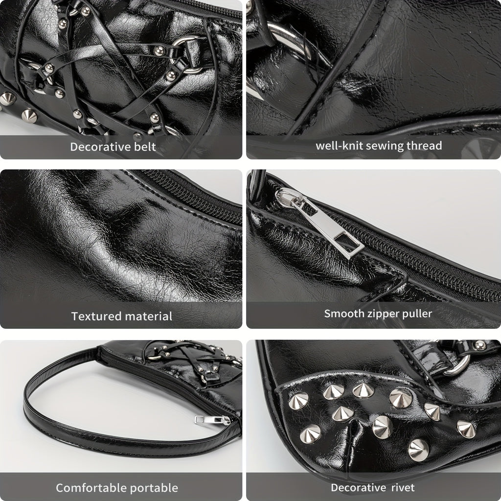 Women's Edgy Gothic Punk handbag - Shoulder Bag with Zipper Closure, Chain-like accents, Structured Purse for Everyday & Formal Events (Black\u002FRed) - Bold Statement Bag for Women, Formal Accessory, Streetstyle Accessory