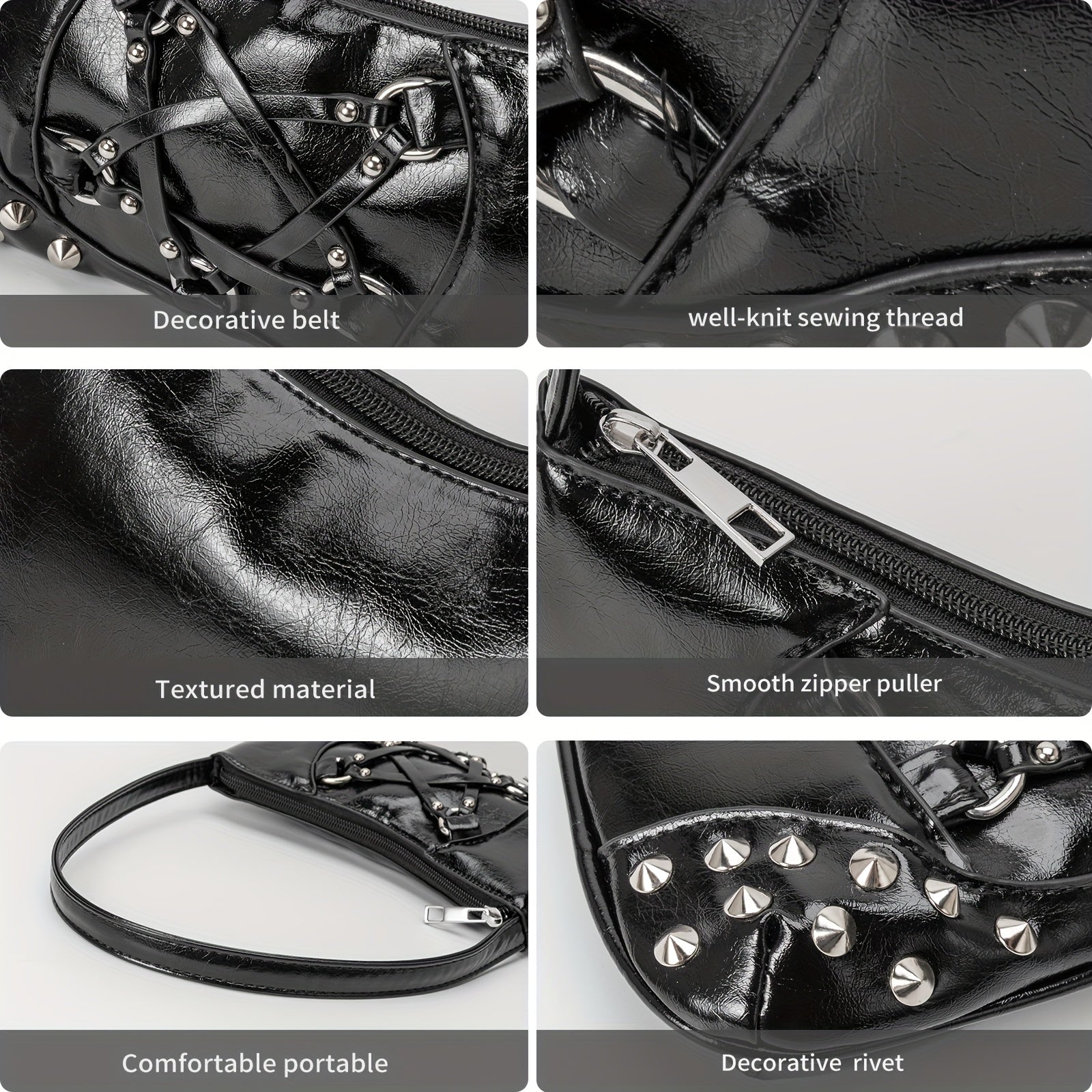 Women's Edgy Gothic Punk handbag - Shoulder Bag with Zipper Closure, Chain-like accents, Structured Purse for Everyday & Formal Events (Black\u002FRed) - Bold Statement Bag for Women, Formal Accessory, Streetstyle Accessory