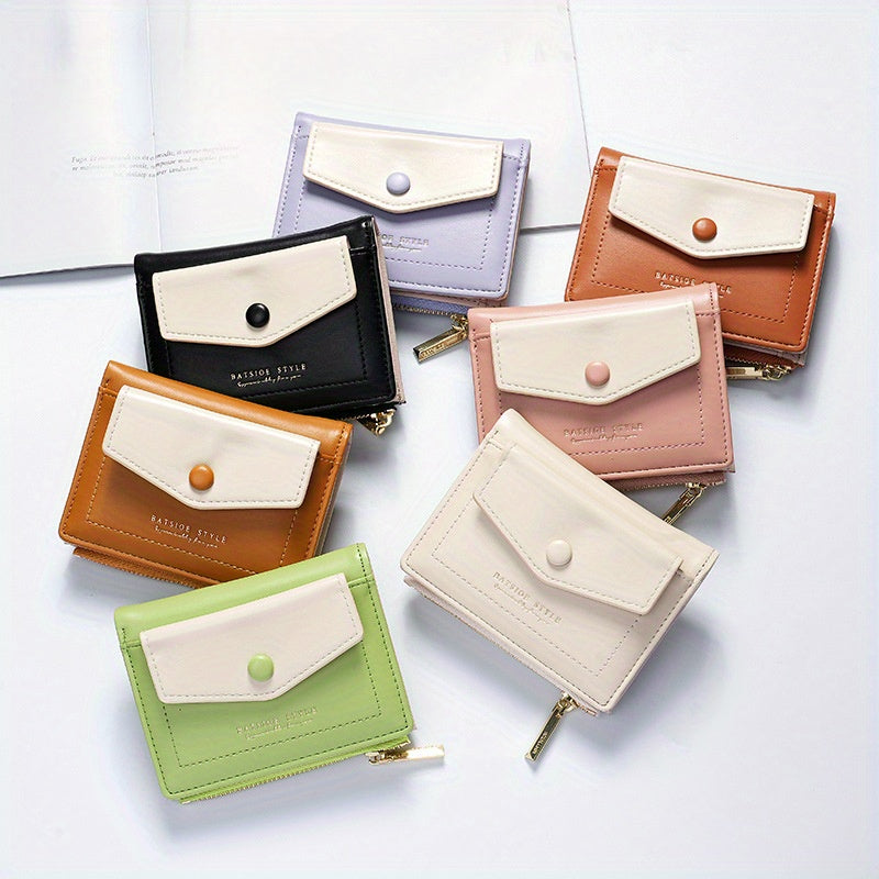 2025 Colorful Women'S Clutch Wallet - Stylish PU Synthetic Card Holder with Snap Closure, Pastel Mint Green & Pink Design, Compact & Lightweight for Everyday Use, Cute Wallet