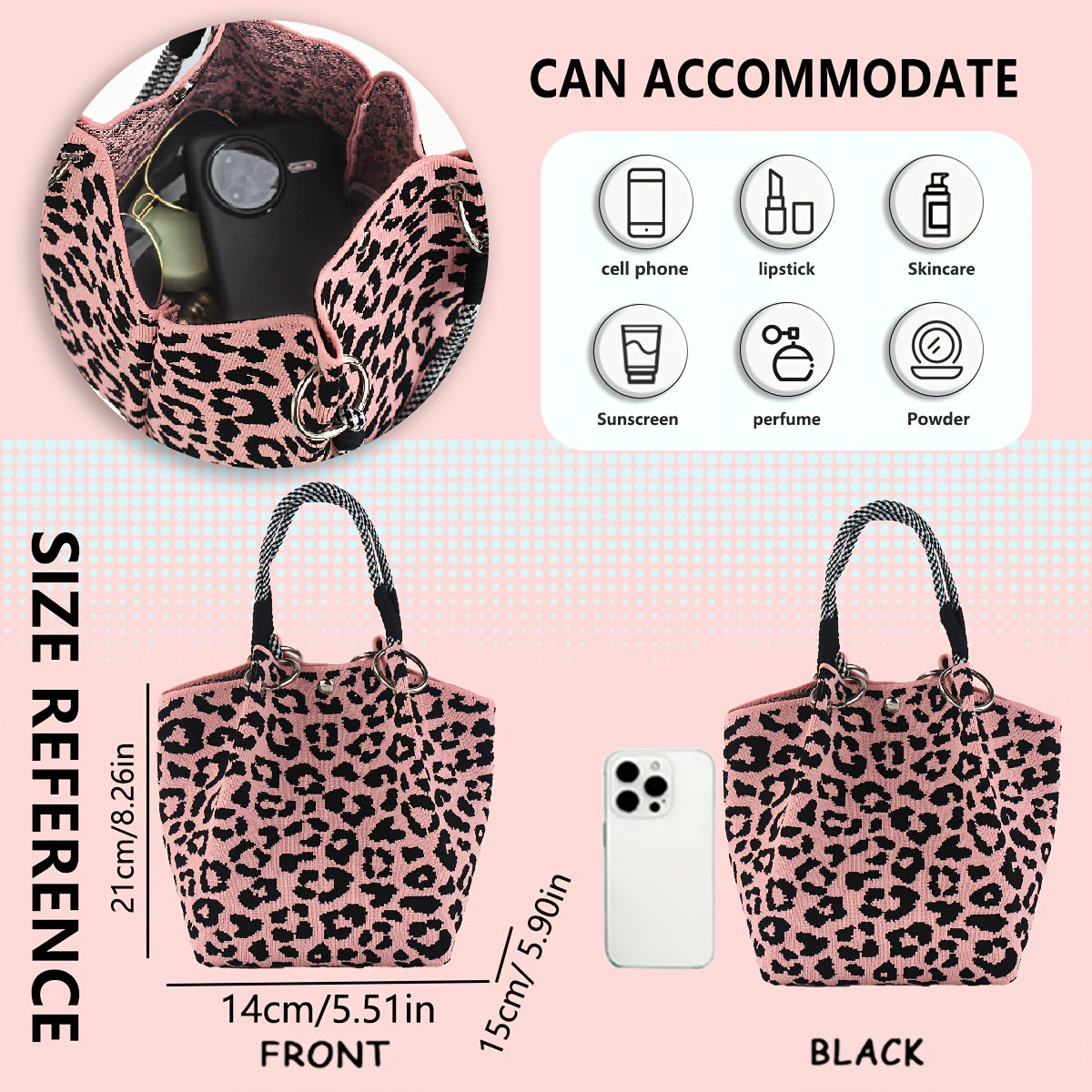 Women'S Leopard Print Tote Bag | Pink Animal Print Handbag with Magnetic Button Closure, Durable & Metal Ring Hardware, Fixed Shoulder Strap for Work, Travel, Commute - Stylish Gift for Women, Trendy Accessory, Sturdy Construction