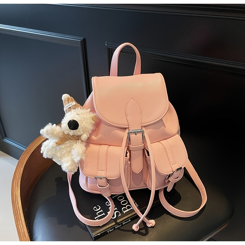 Chic Backpack Chic Lightweight Women's Korean Style Backpack | Two-Pocket Design, Adjustable Straps, Black, Casual Daypack