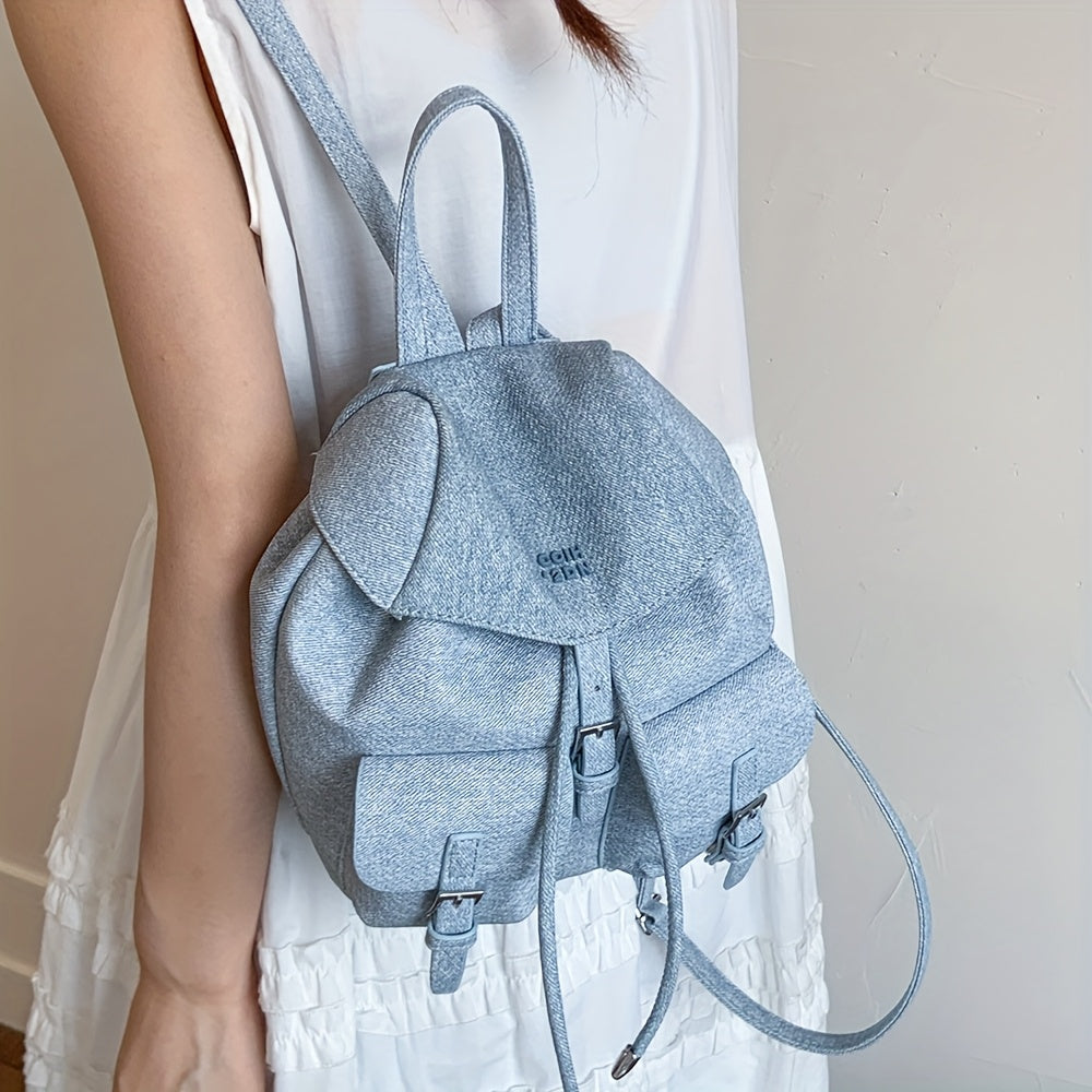 Women's Backpack - /White/Black/Yellow/ Blue, Adjustable Strap & Golden-Tone Hardware, Mini Bookbag with Drawstring Closure, Handbag-to-School//Casual Purse, Durable & PU Edges