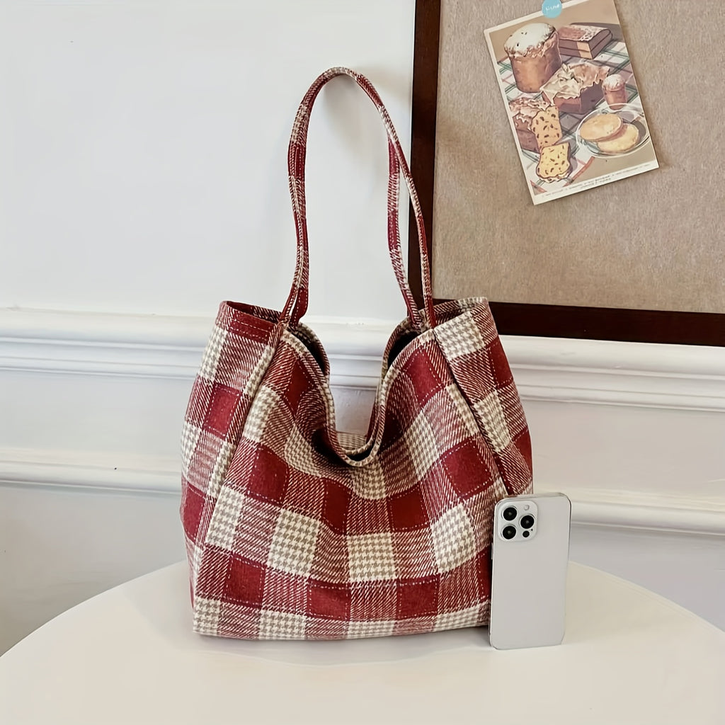 Autumn And Winter Large Capacity Christmas Ins Style All-Match Plaid Bag Female Bag Student Commuter Tote Bag