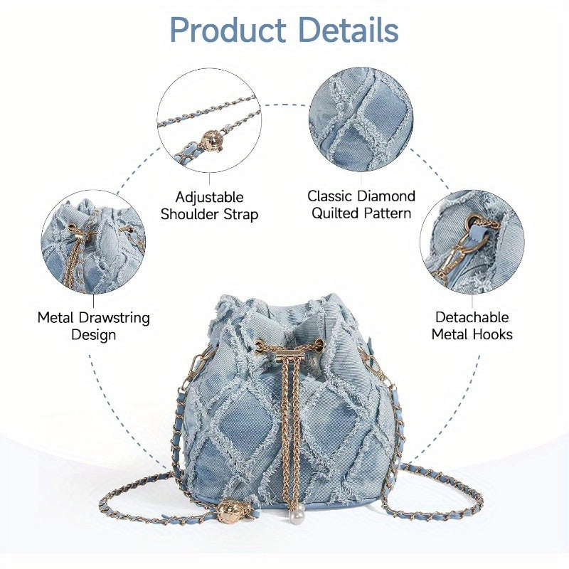 Denim Purse Crossbody Bucket Bag Denim Shoulder Purse Women Blue Small Boho Y2K