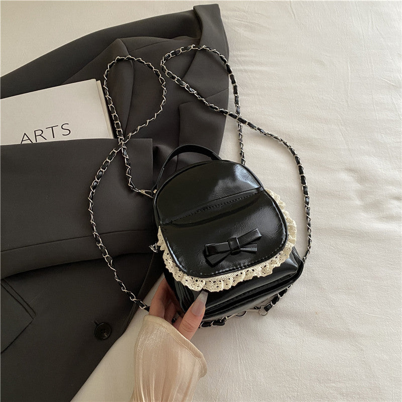 Women'S Stylish Synthetic Backpack with Lace Trim - Versatile Summer Shoulder Bag, Zipper Closure, Polyester Lining, Perfect for Casual or Formal Outfits, Casual Daypack | Lace Trim Backpack | Synthetic Bag, Backpack for School