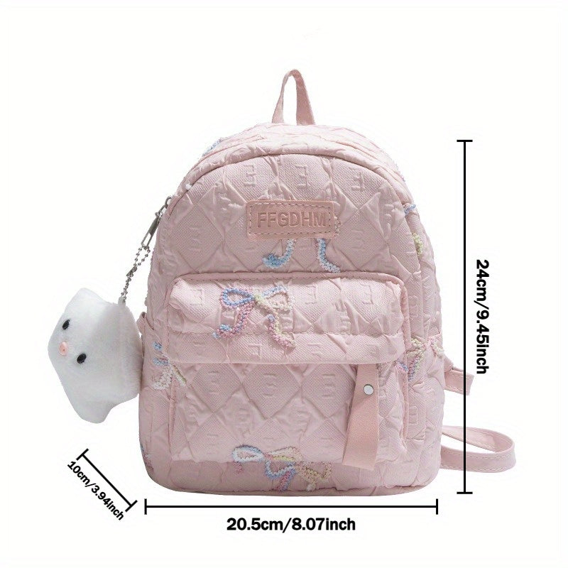 2025 Summer Women'S Backpack - Stylish Pink & Black Quilted Design with Floral Accents, Adjustable Straps, Multiple Compartments, Perfect for, Travel, and Everyday Use, Backpack for, Secure Zipper Closure