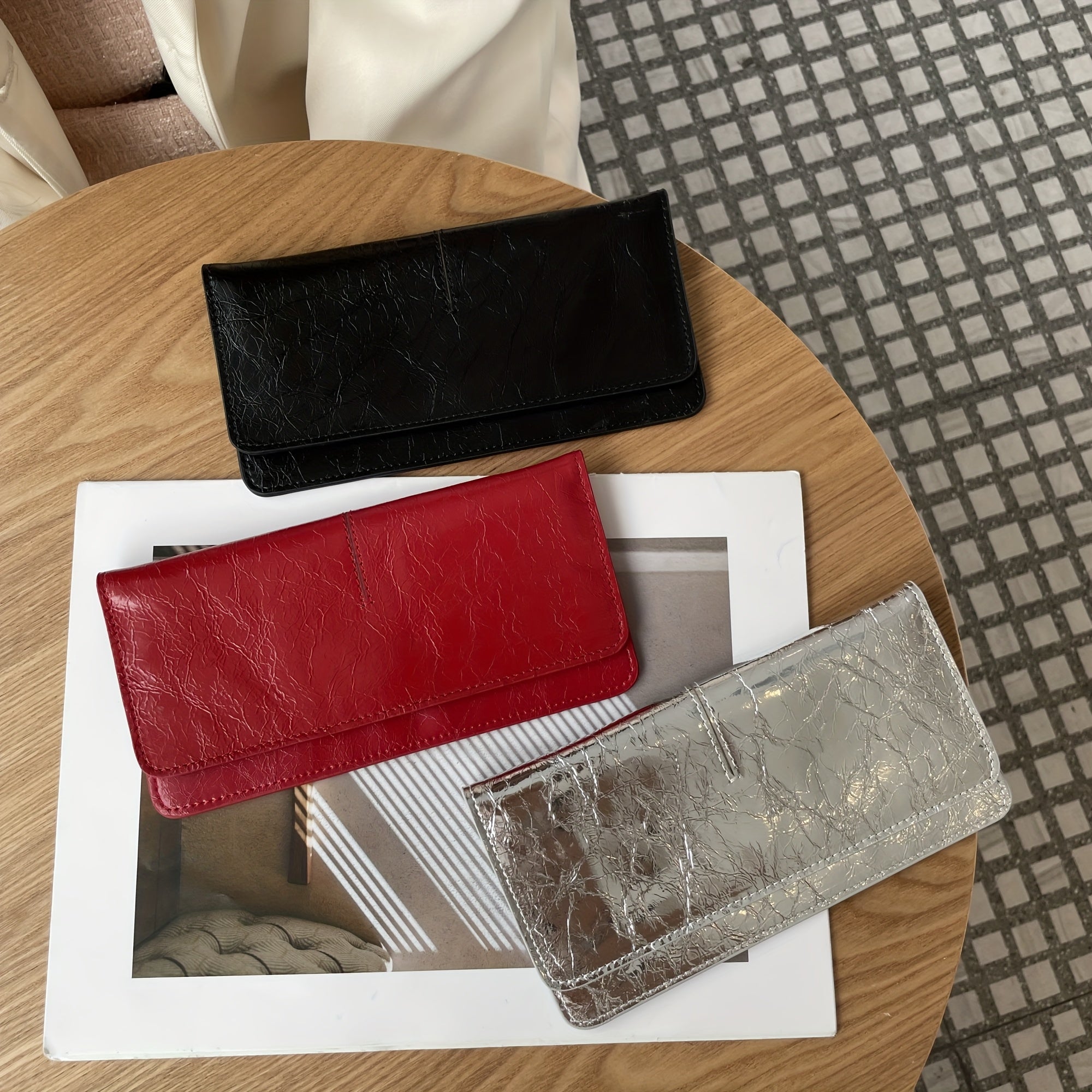 New Solid Color Genuine Leather Long Wallet with Card Slots and ID Holder, Portable Design for Everyday Use, Durable Structure, Snap Closure, Essential Travel Accessory, Trendy Men'S Style, Compact & Affordable, Wallet For Women