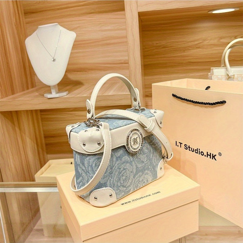 Style Decode Handbag for Women, Minimalist Bucket Bag, Lightweight Luxury Handbag with Magnetic Closure, Blue Cloud Pattern, Polyester Lining, Perfect for Casual & Office Use