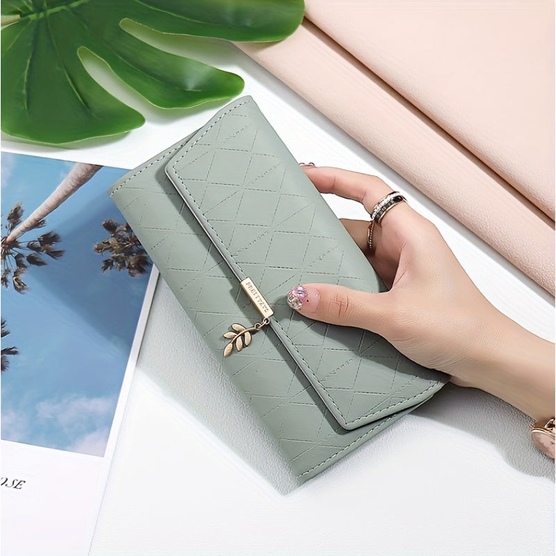 Women'S Elegant Retro Long Hand Wallet - 3-Fold Flip Purse with Zipper Closure, Golden-Tone Hardware & ID Window, Durable PVC Material, Multi-Compartment Organizer for Credit Cards, Cash & Everyday Use - & Multi-Color Options