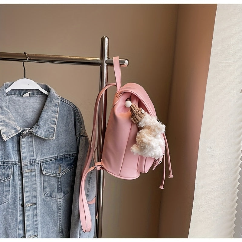 Chic Backpack Chic Lightweight Women's Korean Style Backpack | Two-Pocket Design, Adjustable Straps, Black, Casual Daypack