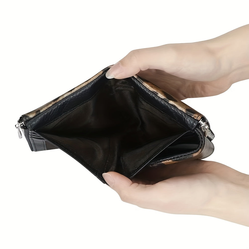 Women'S Leopard Print Wallet with Magnetic Closure & Photo Slot - Golden-Tone Hardware, Zipper Pocket & Coin Pocket, Golden-Tone Hardware, Compact Everyday Wallet For Women & S, Stylish Accessory, Fashionable Accessory, Fashion Lovers