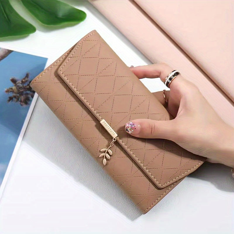 Women'S Elegant Retro Long Hand Wallet - 3-Fold Flip Purse with Zipper Closure, Golden-Tone Hardware & ID Window, Durable PVC Material, Multi-Compartment Organizer for Credit Cards, Cash & Everyday Use - & Multi-Color Options