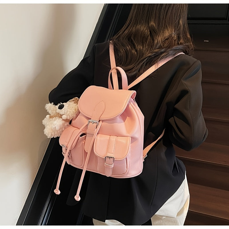 Chic Backpack Chic Lightweight Women's Korean Style Backpack | Two-Pocket Design, Adjustable Straps, Black, Casual Daypack