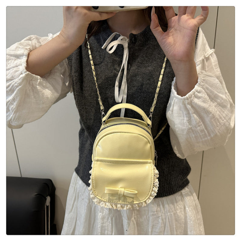 Women'S Stylish Synthetic Backpack with Lace Trim - Versatile Summer Shoulder Bag, Zipper Closure, Polyester Lining, Perfect for Casual or Formal Outfits, Casual Daypack | Lace Trim Backpack | Synthetic Bag, Backpack for School