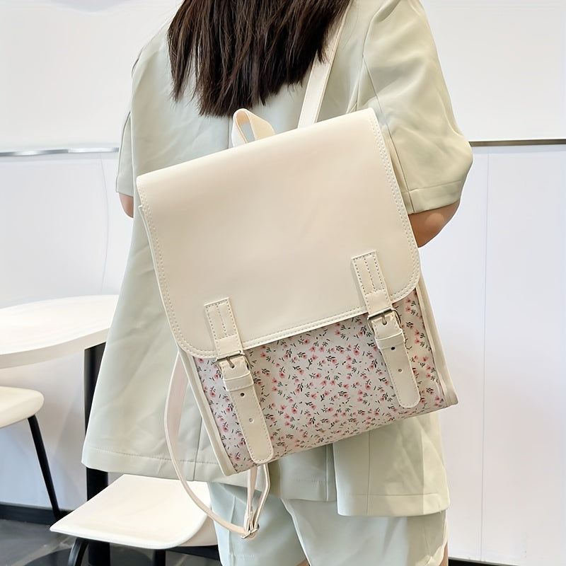 Lightweight Floral Print Backpack for Women | Polyester | Adjustable Strap, Buckle Closure, Lightweight | Student Bookbag | Women | Casual Style | Korean 2024 New Design