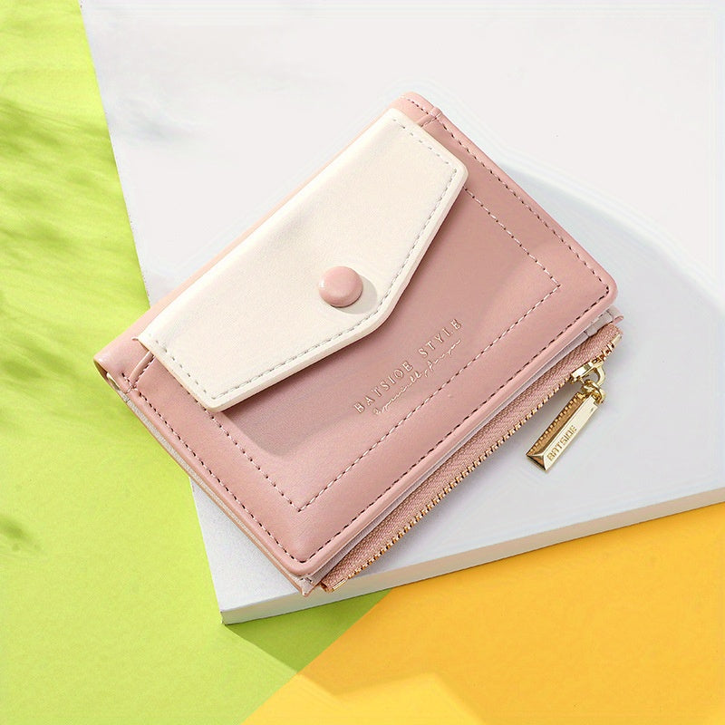 2025 Colorful Women'S Clutch Wallet - Stylish PU Synthetic Card Holder with Snap Closure, Pastel Mint Green & Pink Design, Compact & Lightweight for Everyday Use, Cute Wallet