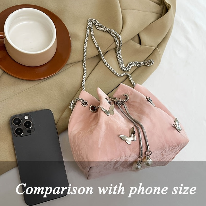 Fashionable Butterfly Crossbody Bag, Pleated Drawstring Butterfly Shoulder Crossbody Bag For Women, Small Chic Bucket Bag, Perfect For Work, Shopping, And Travel