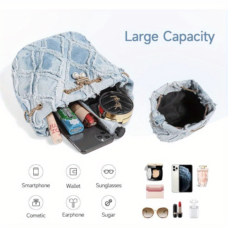 Denim Purse Crossbody Bucket Bag Denim Shoulder Purse Women Blue Small Boho Y2K