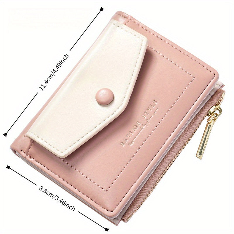2025 Colorful Women'S Clutch Wallet - Stylish PU Synthetic Card Holder with Snap Closure, Pastel Mint Green & Pink Design, Compact & Lightweight for Everyday Use, Cute Wallet