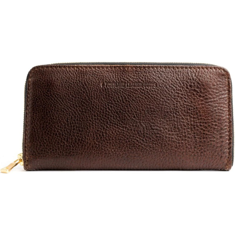 Portland Leather Goods Women's Handcrafted Full-Grain Leather Wallet - Large Capacity Expandable Accordion Zipper Wallet with 8 Card Slots, Golden-Tone Zippers & Coin Pocket, Durable Brown\u002FTan Handmade Women's Money Holder (Portland Brand