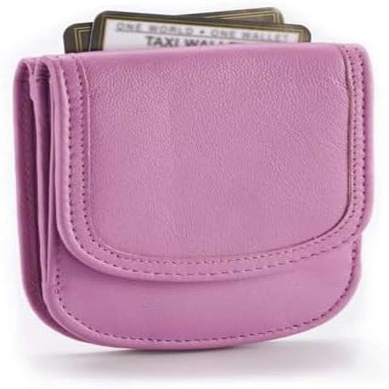 Taxi Wallet TW03 Soft Lavender Leather-like Compact Front Pocket Wallet for Men & Women - Retro Bi-Fold Card Holder with ID Window, Cash & Coin Pocket, Taxi-Themed Design (Pink\u002FPurple) - Machine Washable Everyday Carry