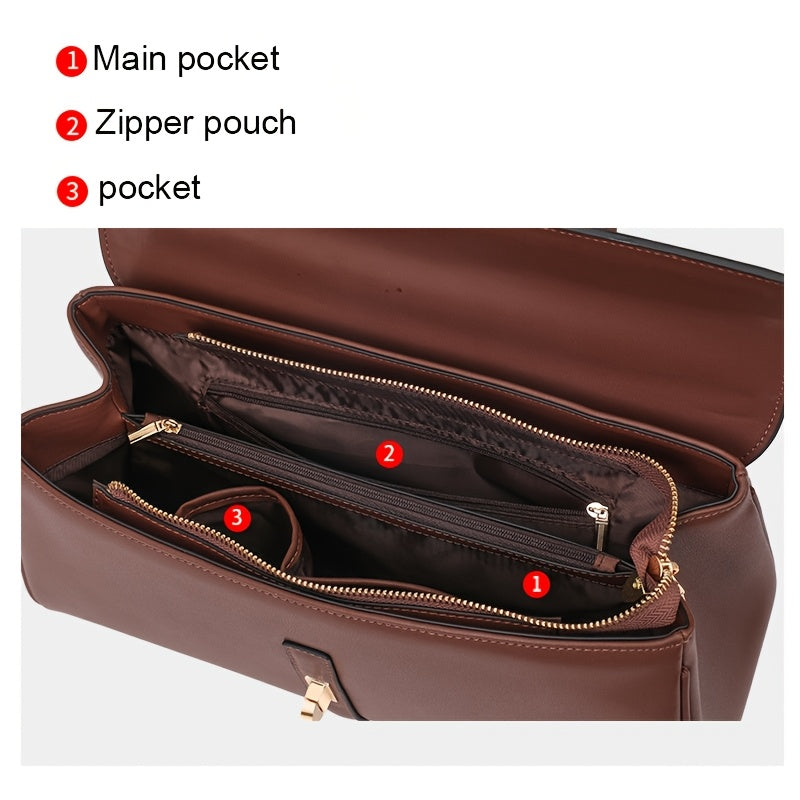Women's Elegant Large Capacity Handbag - Sophisticated Convertible Clutch, with Golden-Tone Hardware, Zipper Closure, Structured design - Formal & Everyday Use - Available in Deep Brown\u002FBlack - Luxury Leather-like Women's Purse