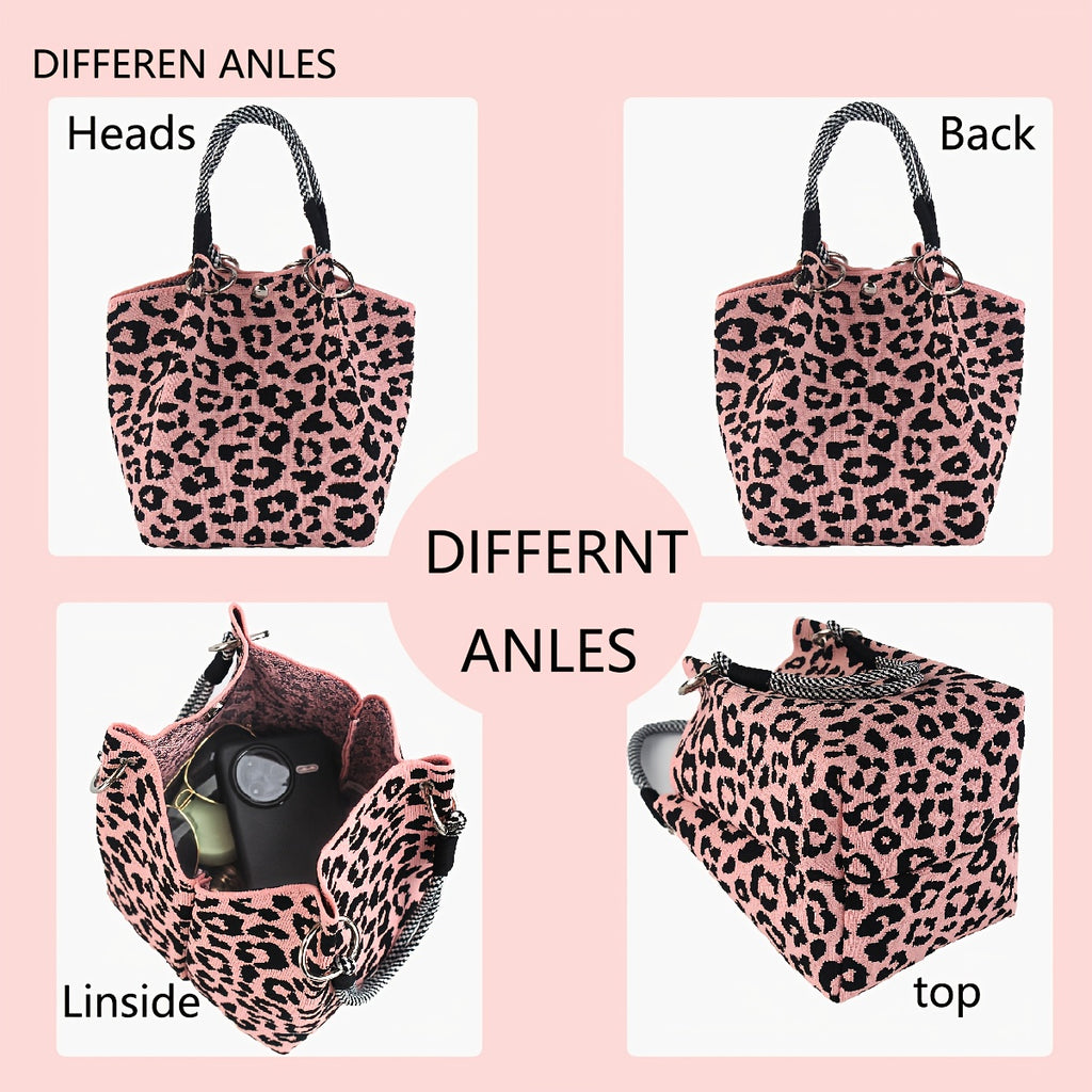 Women'S Leopard Print Tote Bag | Pink Animal Print Handbag with Magnetic Button Closure, Durable & Metal Ring Hardware, Fixed Shoulder Strap for Work, Travel, Commute - Stylish Gift for Women, Trendy Accessory, Sturdy Construction