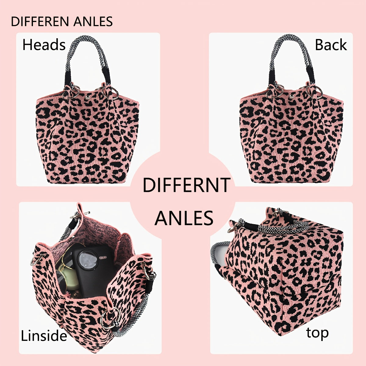 Women'S Leopard Print Tote Bag | Pink Animal Print Handbag with Magnetic Button Closure, Durable & Metal Ring Hardware, Fixed Shoulder Strap for Work, Travel, Commute - Stylish Gift for Women, Trendy Accessory, Sturdy Construction