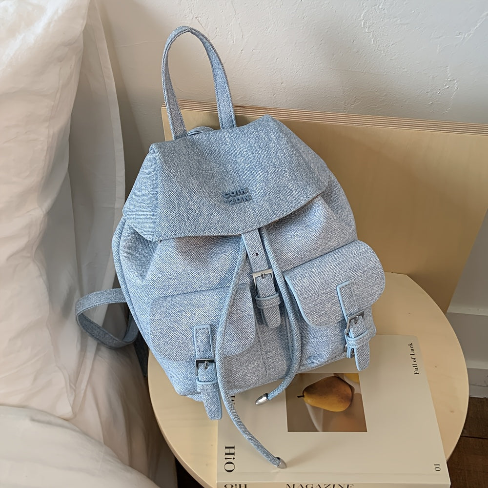 Women's Backpack - /White/Black/Yellow/ Blue, Adjustable Strap & Golden-Tone Hardware, Mini Bookbag with Drawstring Closure, Handbag-to-School//Casual Purse, Durable & PU Edges