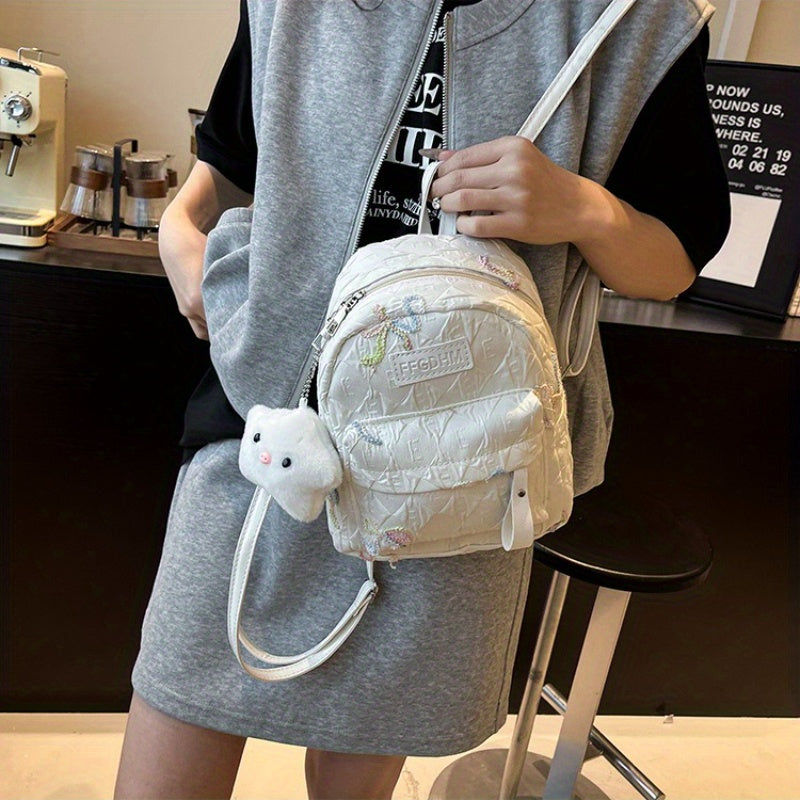 2025 Summer Women'S Backpack - Stylish Pink & Black Quilted Design with Floral Accents, Adjustable Straps, Multiple Compartments, Perfect for, Travel, and Everyday Use, Backpack for, Secure Zipper Closure