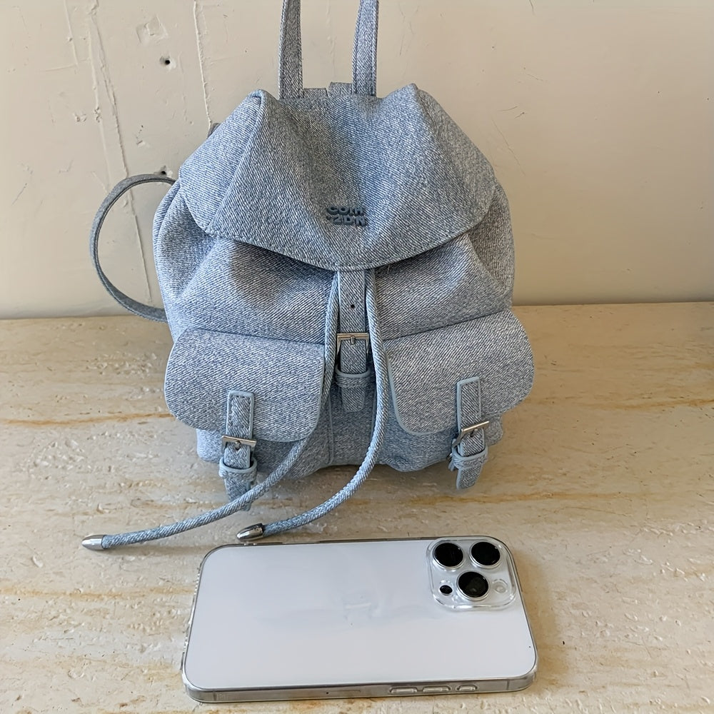 Women's Backpack - /White/Black/Yellow/ Blue, Adjustable Strap & Golden-Tone Hardware, Mini Bookbag with Drawstring Closure, Handbag-to-School//Casual Purse, Durable & PU Edges