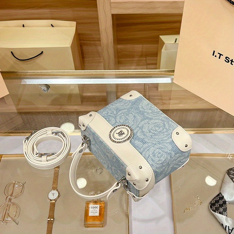 Style Decode Handbag for Women, Minimalist Bucket Bag, Lightweight Luxury Handbag with Magnetic Closure, Blue Cloud Pattern, Polyester Lining, Perfect for Casual & Office Use