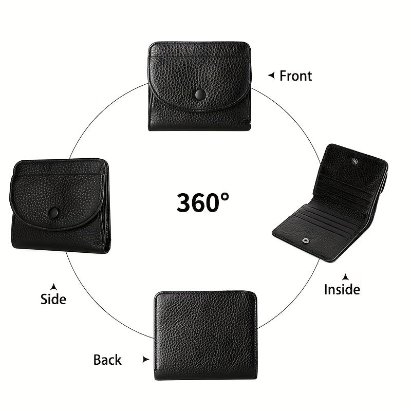 Women'S Genuine Leather Wallet - RFID Blocking, Coin Purse & Card Holder with Lychee Pattern, Soft Compact Design, Button Closure, Polyester Lined, Dry Clean Only, Elegant Everyday Accessory, Cute Wallet