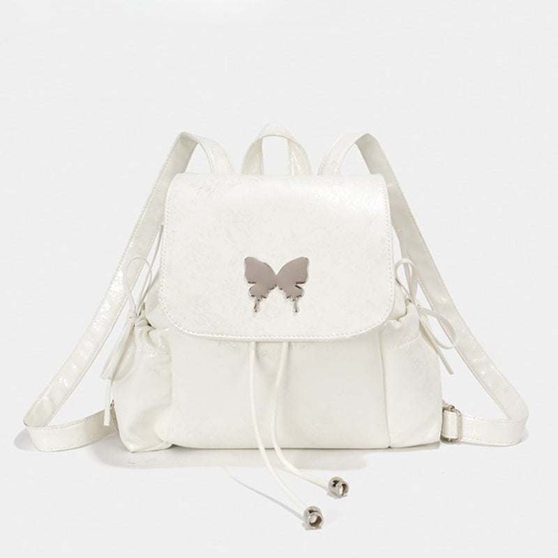 Women's Korean-Style White Layered Backpack - Golden-Tone Hardware & ic Closure, Adjustable Shoulder Straps, Purse-like Design for,, Travel - Elegant Handbag-Backpack Hybrid (\u002FKorean Fashion Collection