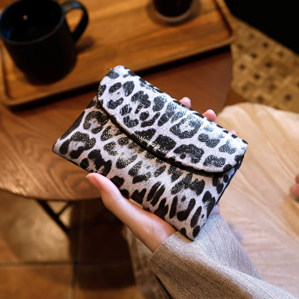 Women'S Leopard Print Wallet with Magnetic Closure & Photo Slot - Golden-Tone Hardware, Zipper Pocket & Coin Pocket, Golden-Tone Hardware, Compact Everyday Wallet For Women & S, Stylish Accessory, Fashionable Accessory, Fashion Lovers