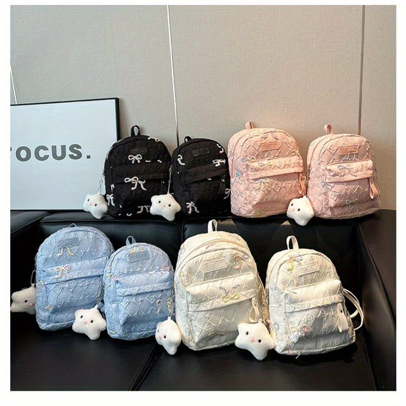 2025 Summer Women'S Backpack - Stylish Pink & Black Quilted Design with Floral Accents, Adjustable Straps, Multiple Compartments, Perfect for, Travel, and Everyday Use, Backpack for, Secure Zipper Closure