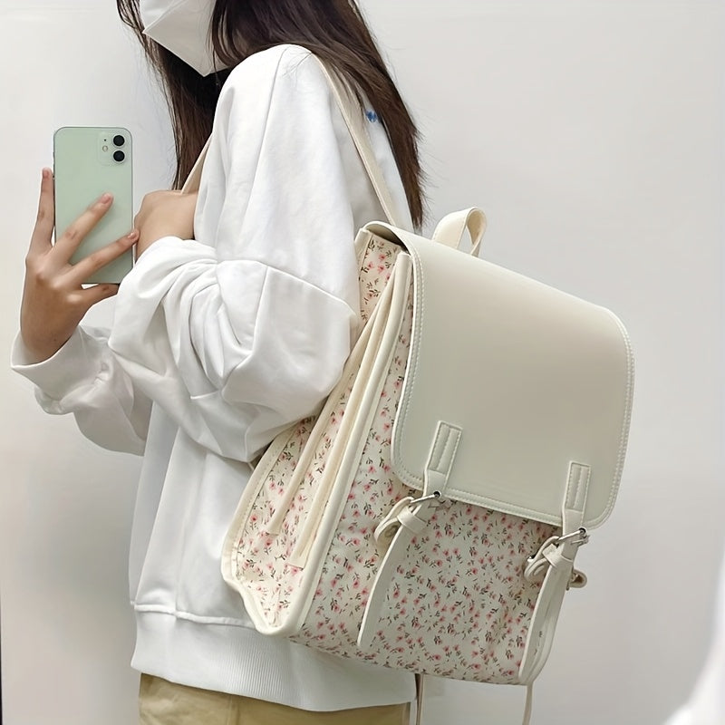 Lightweight Floral Print Backpack for Women | Polyester | Adjustable Strap, Buckle Closure, Lightweight | Student Bookbag | Women | Casual Style | Korean 2024 New Design