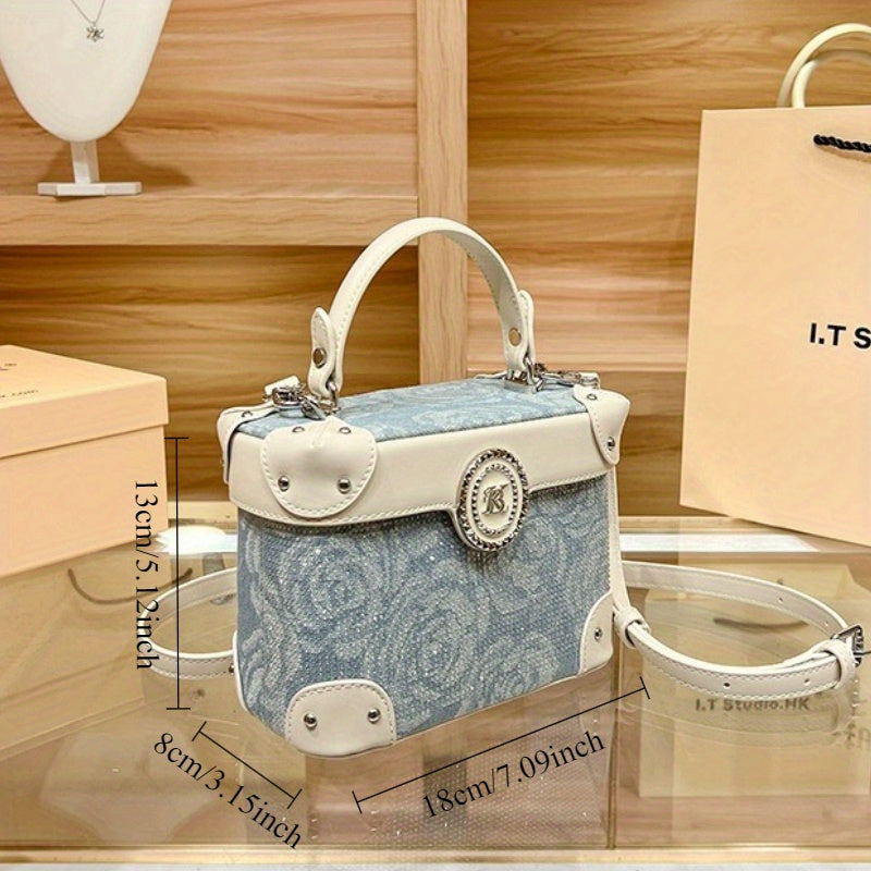 Style Decode Handbag for Women, Minimalist Bucket Bag, Lightweight Luxury Handbag with Magnetic Closure, Blue Cloud Pattern, Polyester Lining, Perfect for Casual & Office Use