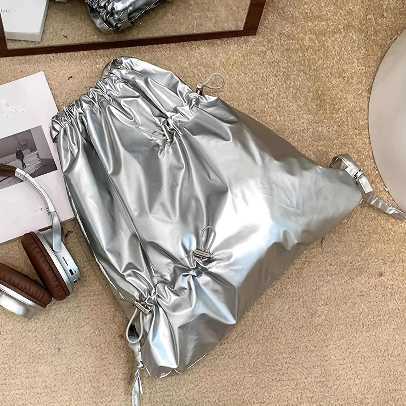 Stylish Bow Tie Drawstring Backpack for Women - Large Capacity, Foldable, Durable Polyester, Perfect for Travel & Outdoor Activities, Casual Daypack with Multiple Pockets, Backpack for Travel, Versatile Carryall, Sleek Design, Sturdy Construction